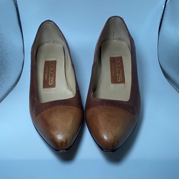 Vintage Dolcis Brown Leather Heels Size 5M With 2”  Heel Classic Casual Workwear - Picture 7 of 9